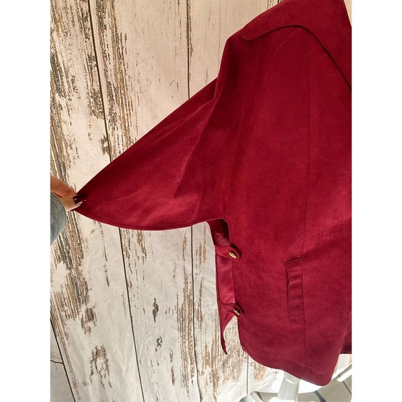 MJ Seattle 80's Deep Red Bat Wing Jacket Vintage Suede Feel - Picture 2 of 4